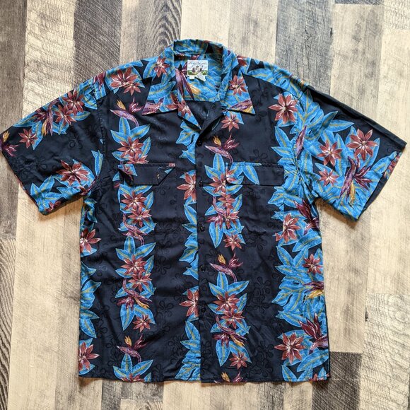 Reyn Spooner Tapa Tropics Hawaiian Shirt Rayon Floral Large - Picture 1 of 6